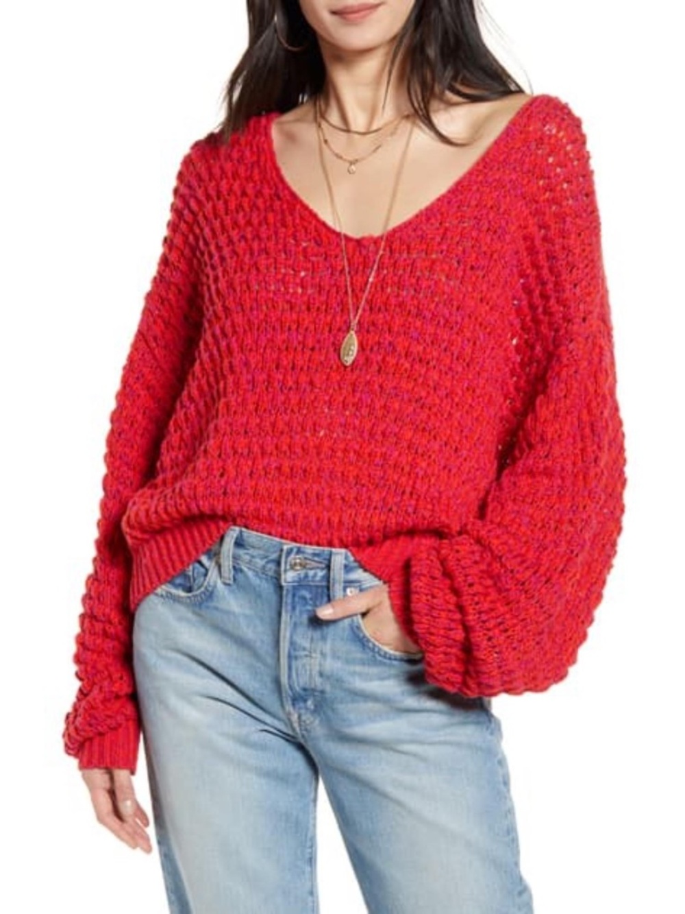 Free People Coconut V-Neck Sweater